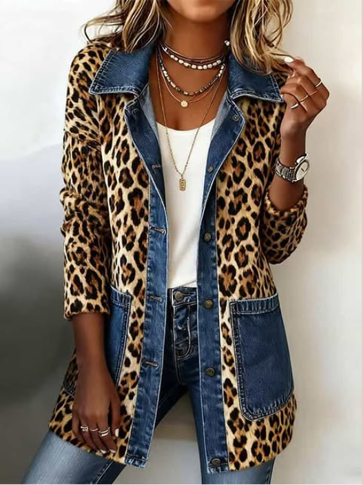 Lorena | Giacca Lunga a Stampa Leopardo con Denim