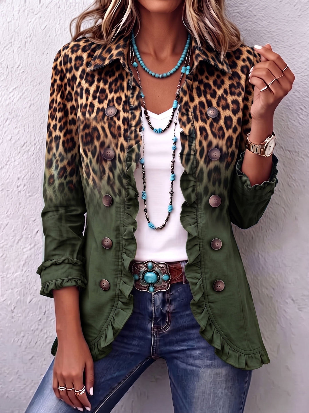 Mercedes | Giacca Blazer con Stampa Leopardo e Rouches