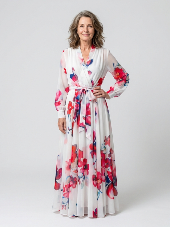 Vivianne | Vestito lungo incrociato a maniche lunghe con stampa floreale