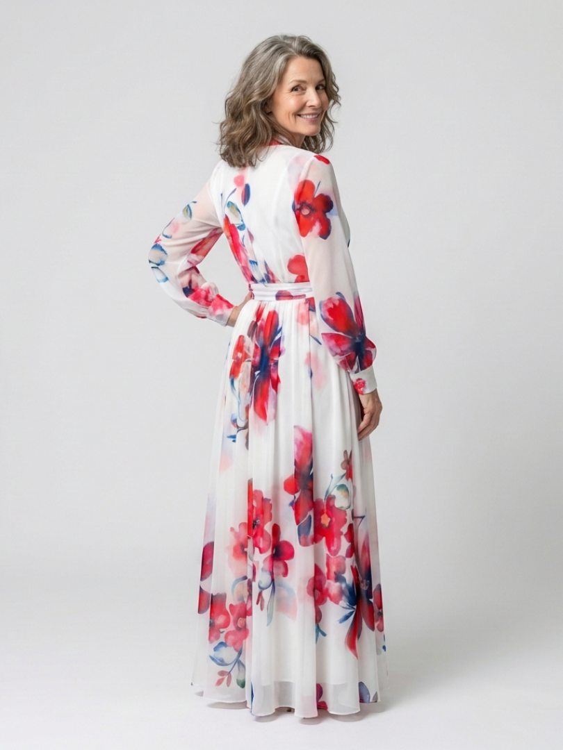 Vivianne | Vestito lungo incrociato a maniche lunghe con stampa floreale