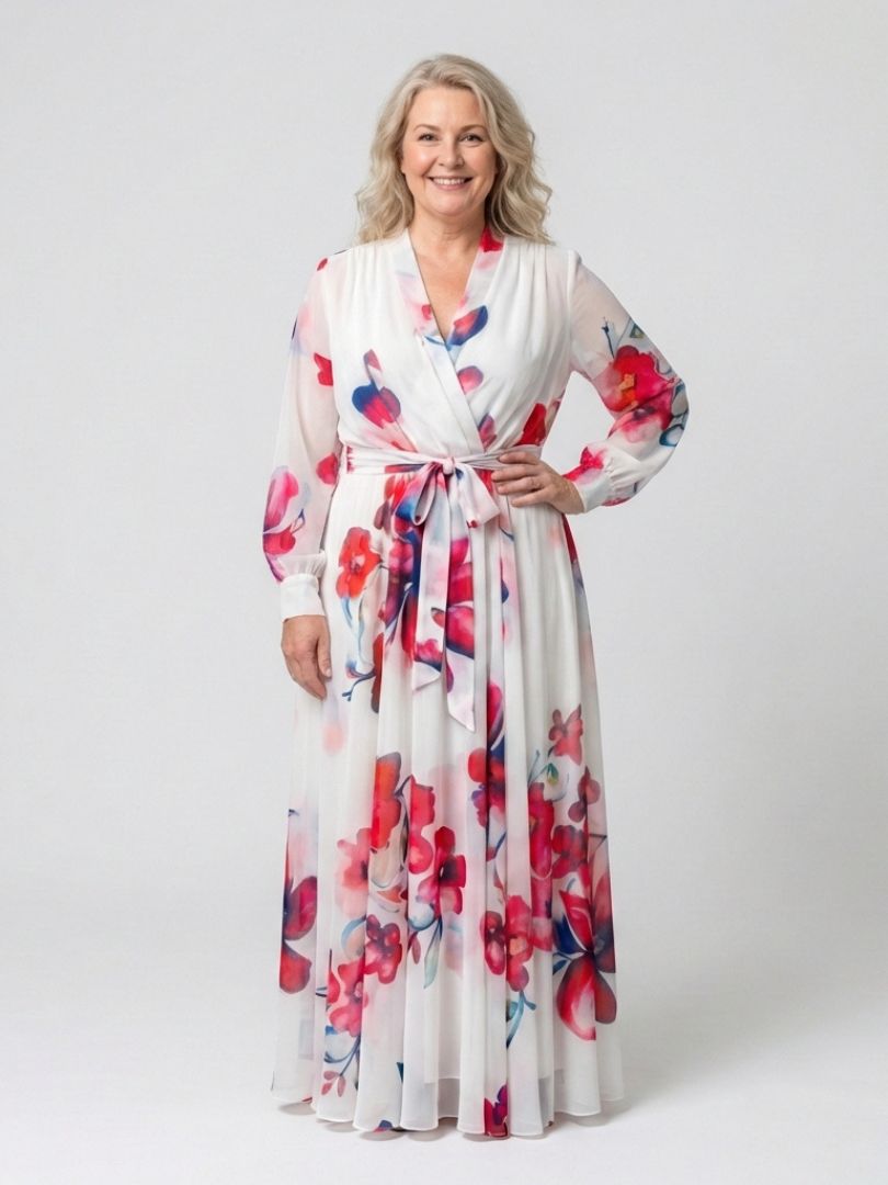 Vivianne | Vestito lungo incrociato a maniche lunghe con stampa floreale