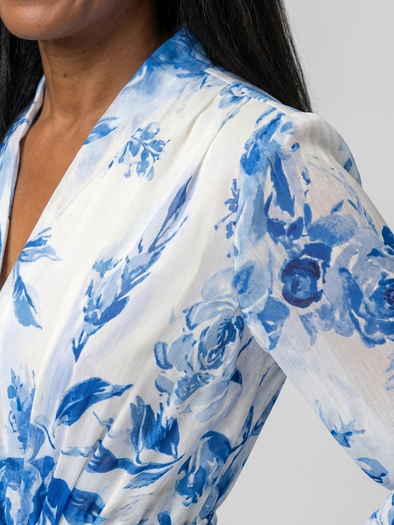 Vivianne | Vestito lungo incrociato a maniche lunghe con stampa floreale