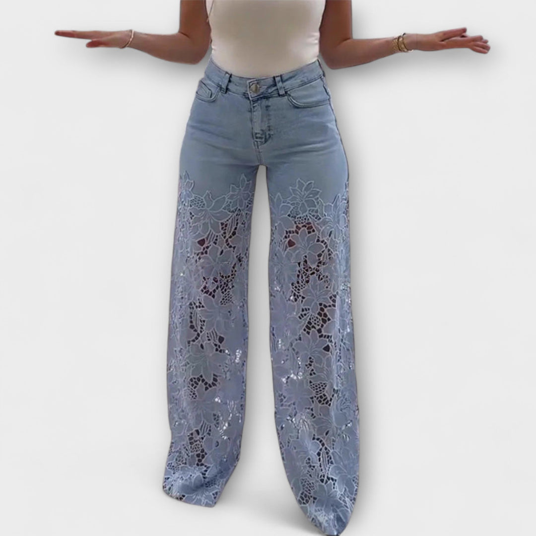 Virelle – Jeans con trasparenza floreale e gamba larga