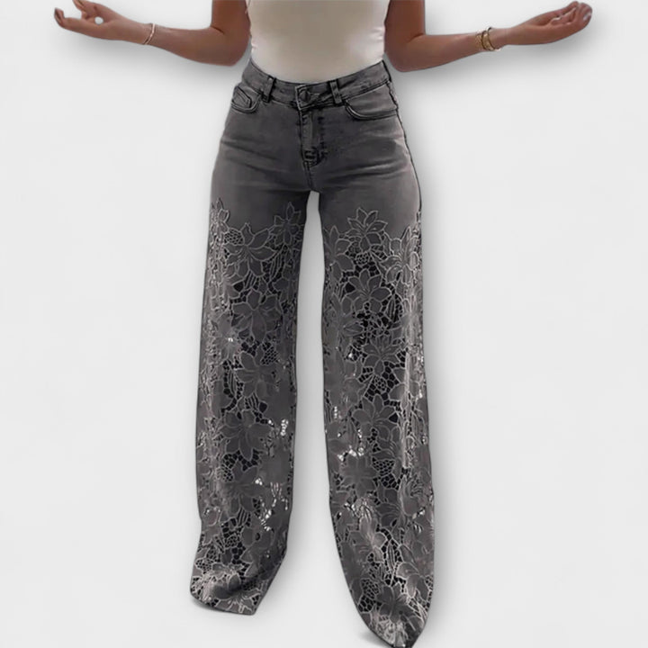 Virelle – Jeans con trasparenza floreale e gamba larga