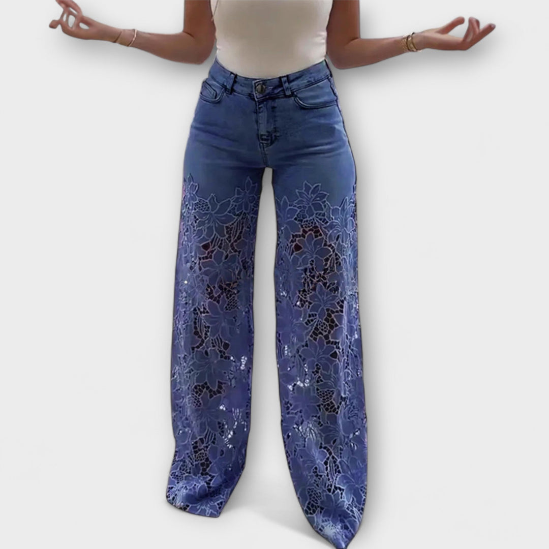 Virelle – Jeans con trasparenza floreale e gamba larga