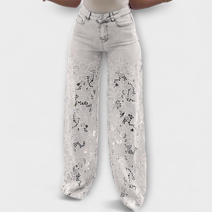 Virelle – Jeans con trasparenza floreale e gamba larga