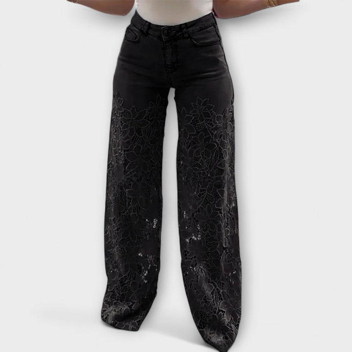 Virelle – Jeans con trasparenza floreale e gamba larga
