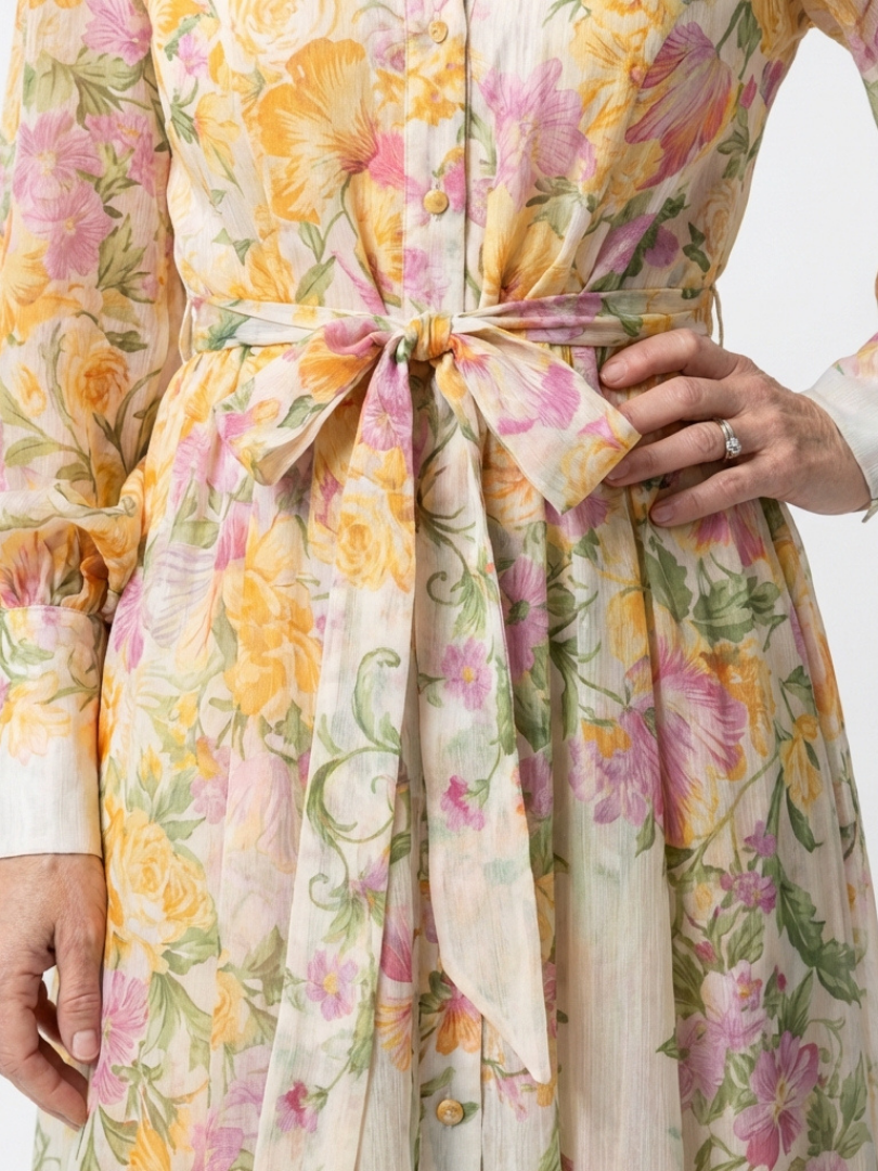 Noa |  Vestito lungo a maniche lunghe con stampa floreale e tessuto trasparente