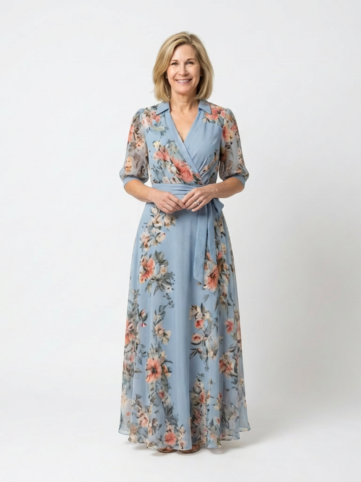 Lucía | Vestito lungo con stampa floreale e scollo a V