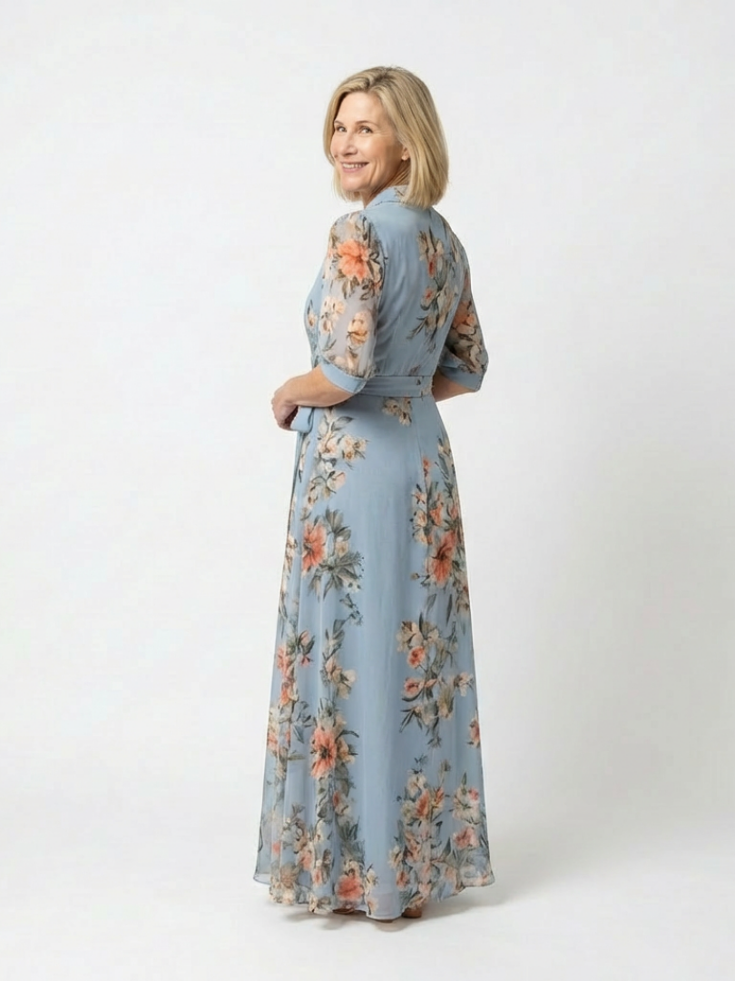 Lucía | Vestito lungo con stampa floreale e scollo a V