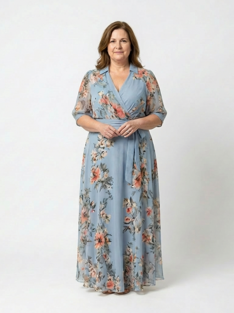 Lucía | Vestito lungo con stampa floreale e scollo a V
