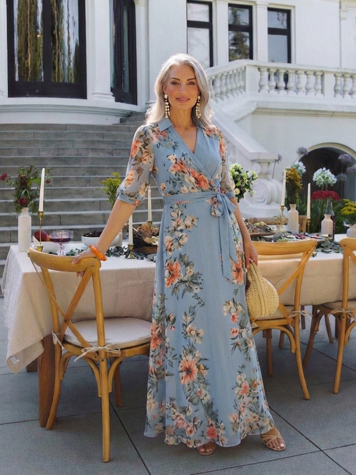 Lucía | Vestito lungo con stampa floreale e scollo a V