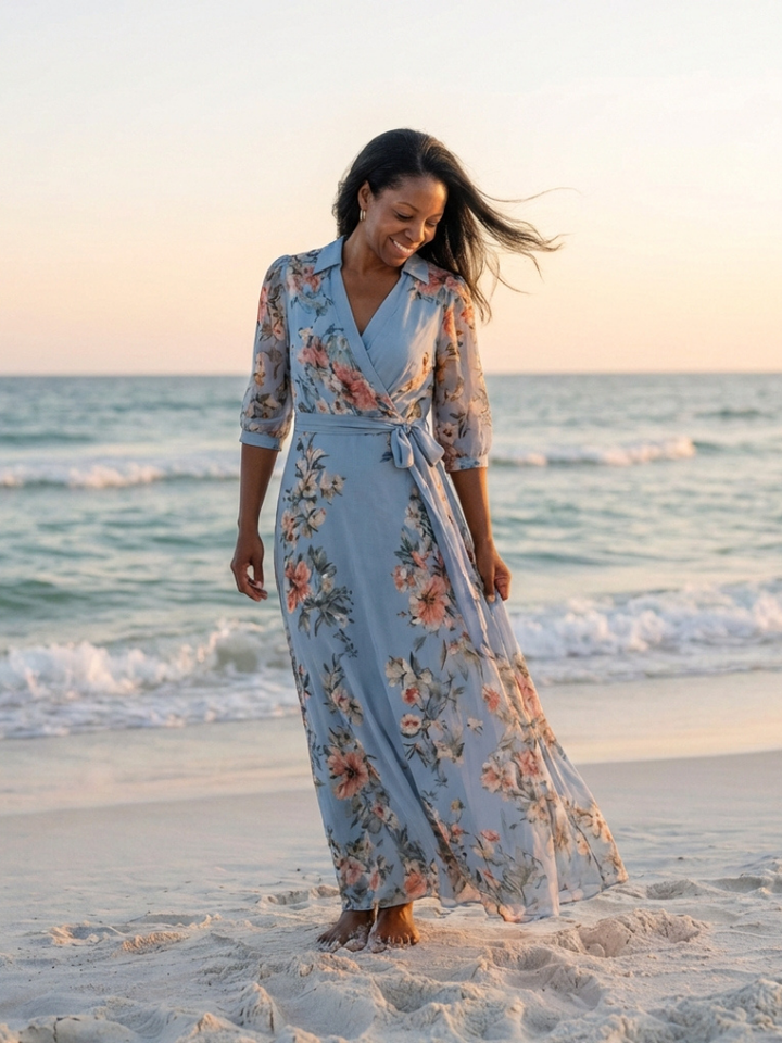 Lucía | Vestito lungo con stampa floreale e scollo a V
