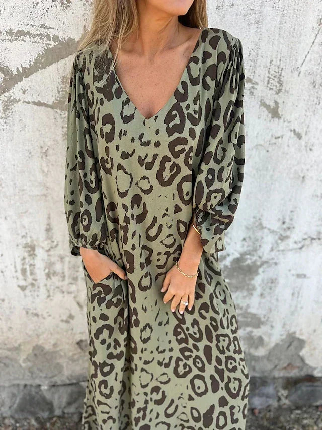 Jessica – Vestito boho maxi con stampa animale
